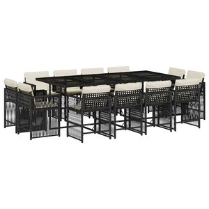 vidaXL 13 pcs conjunto de jantar p/jardim com almofad&otilde;es vime PE preto
