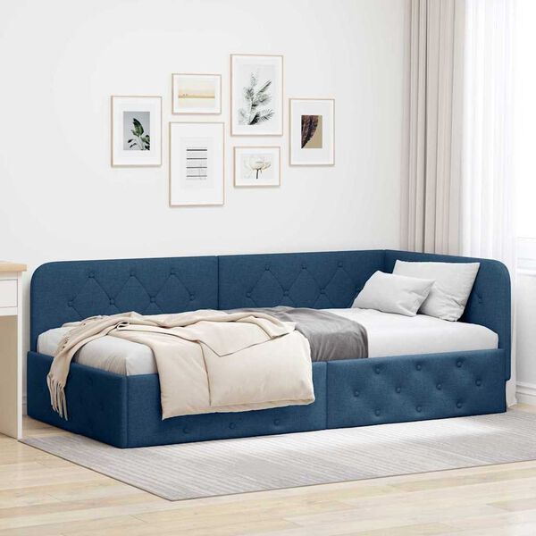 vidaXL Estrutura de Cama de Canto Azul 90 x 200 cm tecido