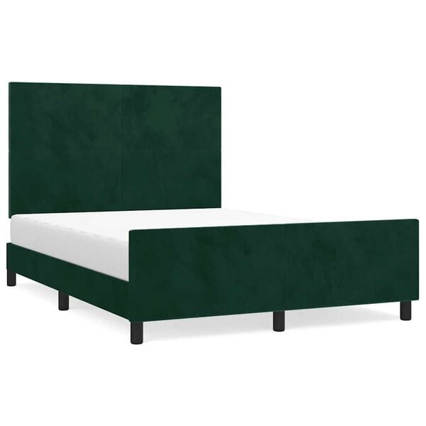 vidaXL Estrutura de cama sem colch&atilde;o 140x190 cm veludo verde-escuro