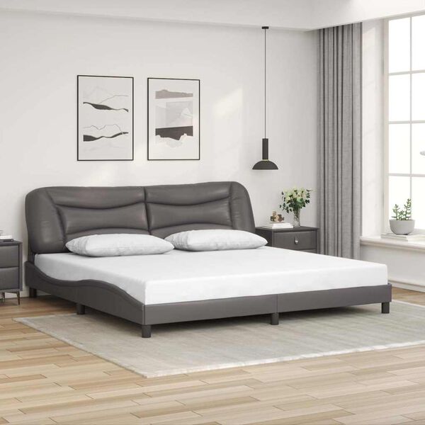 vidaXL Estrutura de cama sem colch&atilde;o Hvar 200x200cm couro artificial cinzento