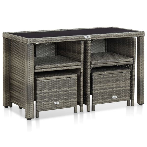 vidaXL 5 pcs conjunto jantar exterior c/ almofad&otilde;es vime PE cinzento