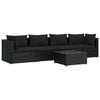 vidaXL 5 pcs conjunto lounge de jardim c/ almofad&otilde;es vime PE preto