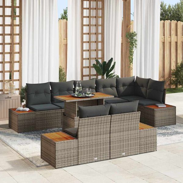 vidaXL Conjunto de Sof&aacute; de Jardim 9 pcs Cinzeto Rattan Sint&eacute;tico