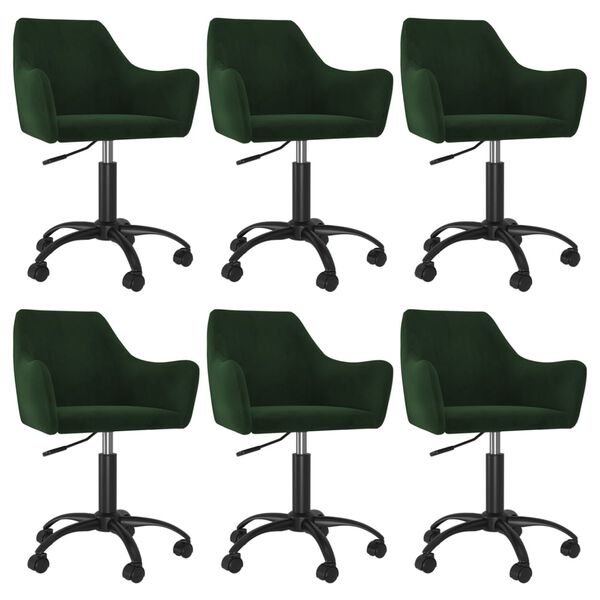 vidaXL Cadeiras de jantar girat&oacute;rias 6 pcs veludo verde-escuro