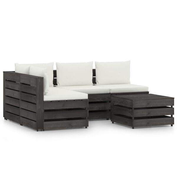 vidaXL 5 pcs conj. lounge jardim + almofad&otilde;es madeira impreg. cinzento