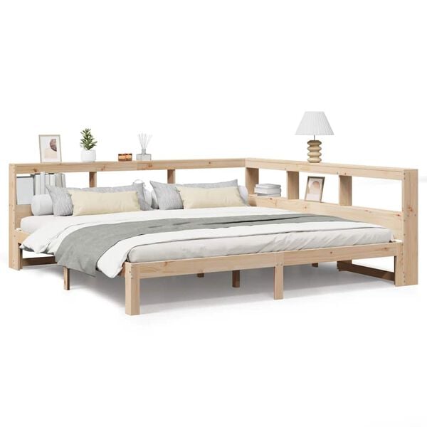 vidaXL Cama com estante sem colch&atilde;o 180x200 cm pinho maci&ccedil;o