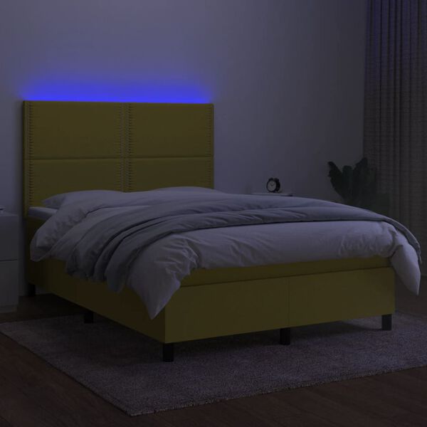 vidaXL Cama box spring c/ colch&atilde;o e LED 140x200 cm tecido verde
