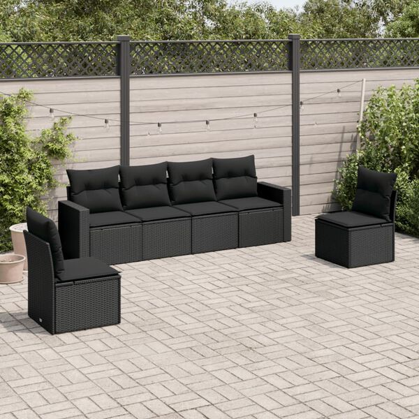 vidaXL 6 pcs conjunto sof&aacute;s de jardim c/ almofad&otilde;es vime PE preto