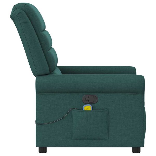 vidaXL Poltrona de massagens reclin&aacute;vel tecido verde-escuro
