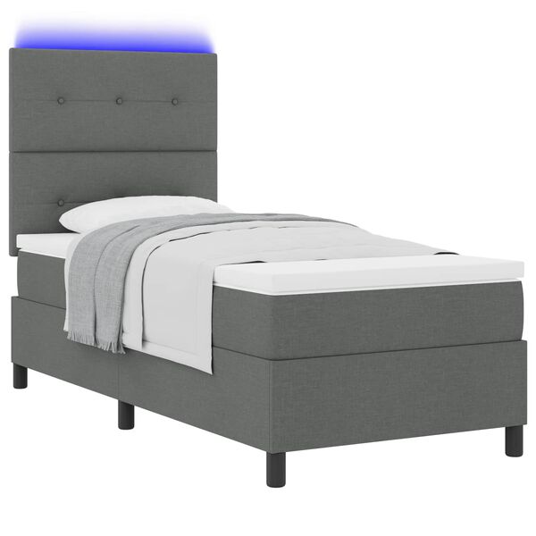 vidaXL Cama Box com colch&atilde;o com led Cinzento escuro 90 x 200 cm tecido