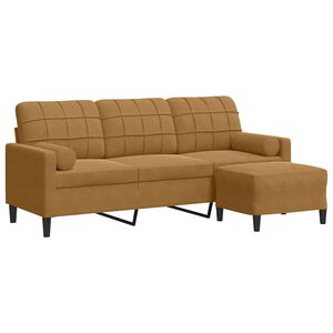 vidaXL Sof&aacute; de 3 lugares com apoio de p&eacute;s 180 cm veludo castanho