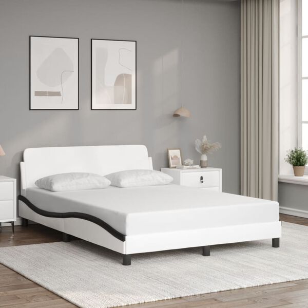 vidaXL Estrutura de cama Dover 140x200 couro artif. branco/preto