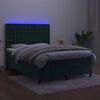 vidaXL Cama box spring c/ colch&atilde;o/LED 140x190 cm veludo verde-escuro