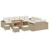 vidaXL Conjunto de Sof&aacute; de Jardim com almofada 14 pcs Bege vime PE