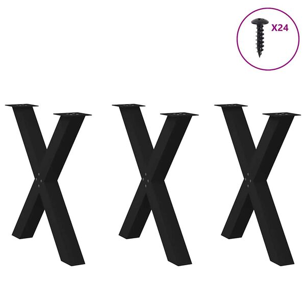 vidaXL Pés para mesa de jantar em formato de X, 3 peças, preto, 80x (72-73) cm, aço