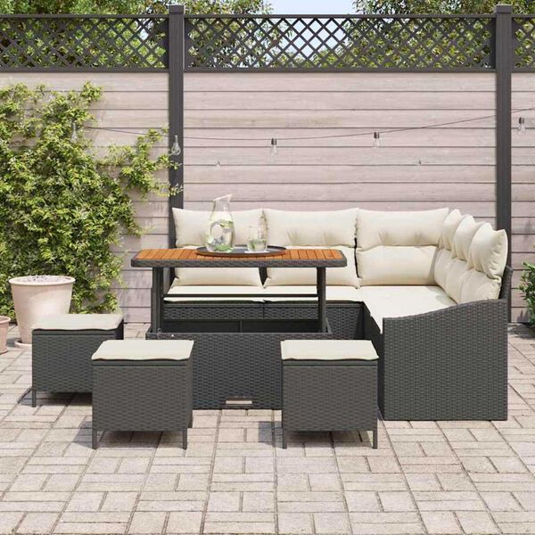 vidaXL Conjunto de Sof&aacute; de Jardim 9 pcs Preto Rattan Sint&eacute;tico