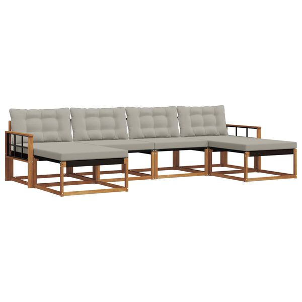 vidaXL Conjunto de Sof&aacute;s para Exterior 6 pcs Cinza Natural e Claro
