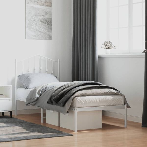 vidaXL Estrutura de cama sem colch&atilde;o com cabeceira 75x190 cm branco