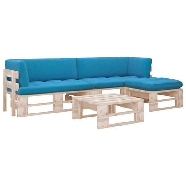 vidaXL 4 pcs conj. lounge paletes c/ almofad&otilde;es pinho impregnado