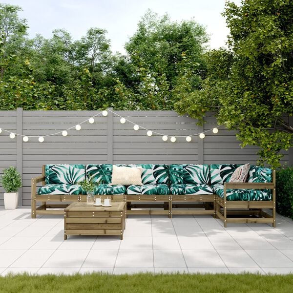 vidaXL 7 pcs conjunto sof&aacute;s jardim madeira de pinho impregnada