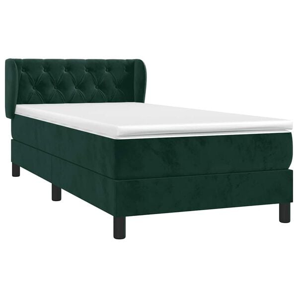 vidaXL Cama com molas/colch&atilde;o 80x200 cm veludo verde-escuro