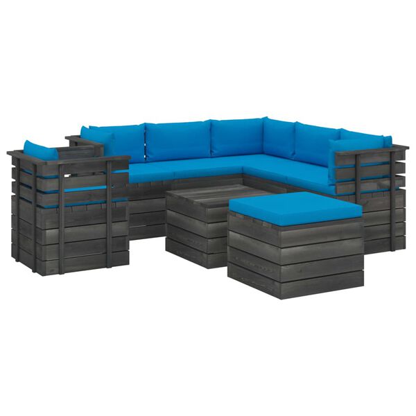 vidaXL 8 pcs conjunto lounge de paletes com almofad&otilde;es pinho maci&ccedil;o