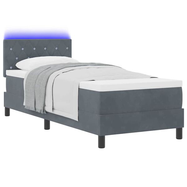 vidaXL Cama Box Spring LED com colch&atilde;o Cinza Escuro 80 x 200 cm Veludo