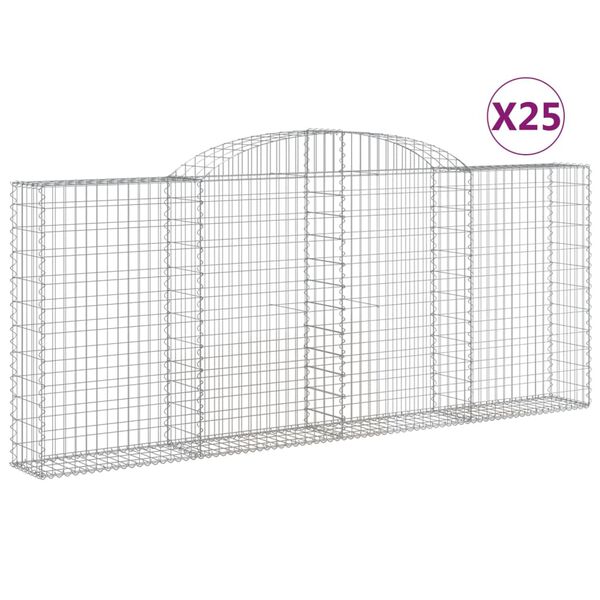 vidaXL Cestos gabi&atilde;o arqueados 25 pcs 300x30x120/140 ferro galvanizado