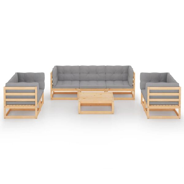 vidaXL 8 pcs conjunto lounge de jardim com almofadões pinho maciço