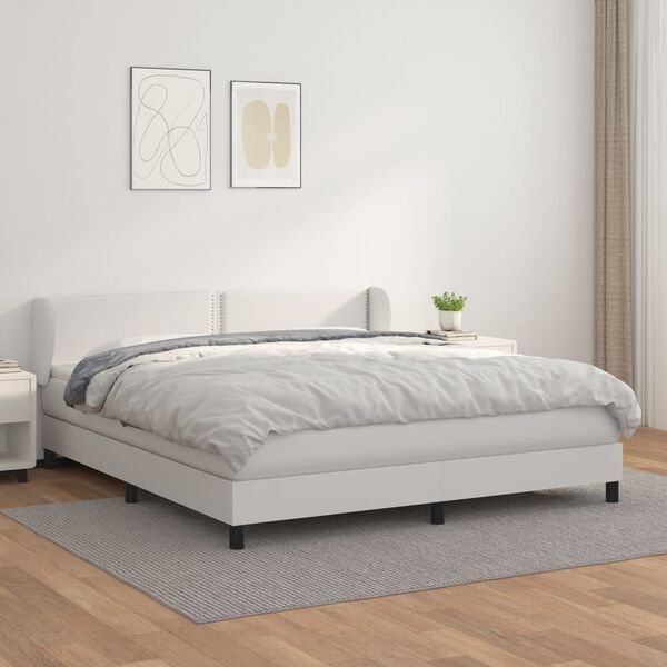vidaXL Cama com molas/colch&atilde;o 160x200 cm couro artificial branco