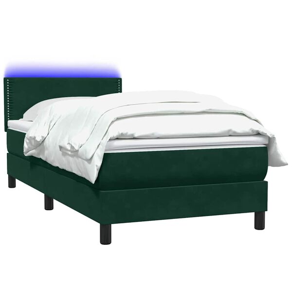 vidaXL Cama box spring c/ colch&atilde;o e LED verde-escuro 80x220 cm veludo