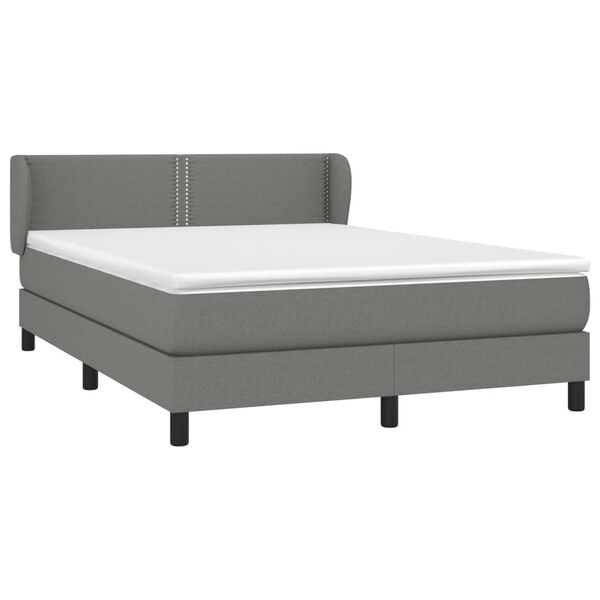 vidaXL Cama com molas/colch&atilde;o 140x190 cm tecido cinzento-escuro