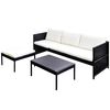 vidaXL 3 pcs conjunto lounge para jardim c/ almofadões vime PE preto
