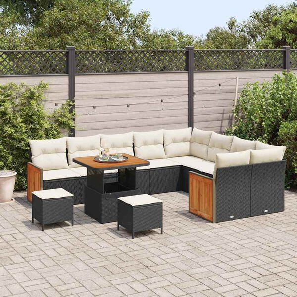 vidaXL Conjunto de Sof&aacute; de Jardim 12 pcs Preto e creme 80 x 80 x 71 cm