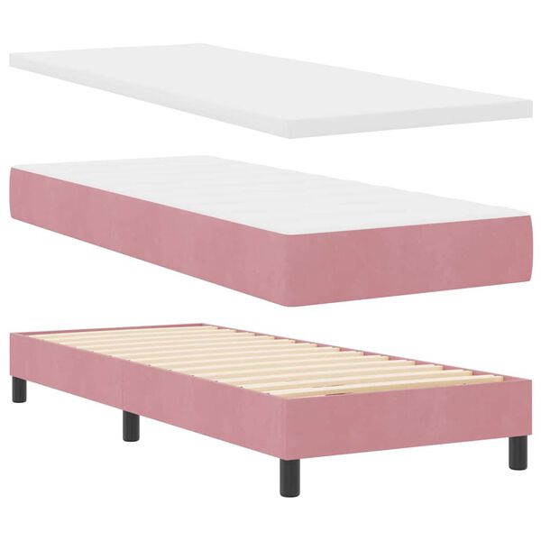 vidaXL Cama Box com colch&atilde;o com cabeceira Rosa 200 x 80 cm Veludo