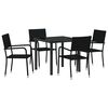 vidaXL Conjunto de Jantar para Jardim com almofada 5 pcs Preto vime PE