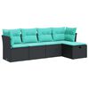 vidaXL 5 pcs conjunto sof&aacute;s de jardim com almofad&otilde;es vime PE preto