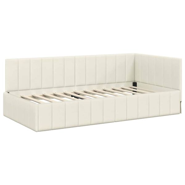 vidaXL Estrutura de Cama de Canto Creme 90 cm x 190 cm Veludo