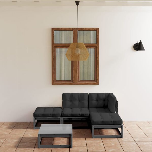 vidaXL 5 pcs conjunto lounge de jardim c/ almofad&otilde;es pinho maci&ccedil;o