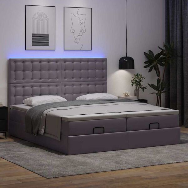 vidaXL Cama otomana com colchões & LEDs 180x200 cm couro artificial