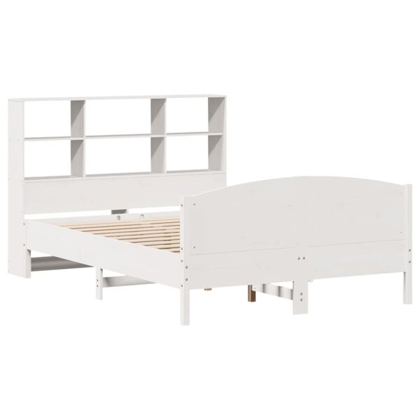 vidaXL Cama com estante sem colch&atilde;o 140x190 cm pinho maci&ccedil;o branco