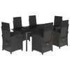 vidaXL 7 pcs conjunto de jantar p/ jardim c/ almofad&otilde;es vime PE preto