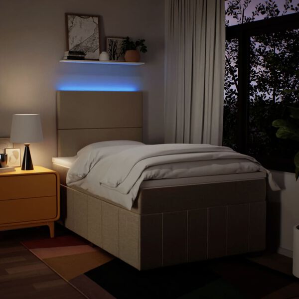 vidaXL Cama com molas/colch&atilde;o 120x200 cm tecido cor creme