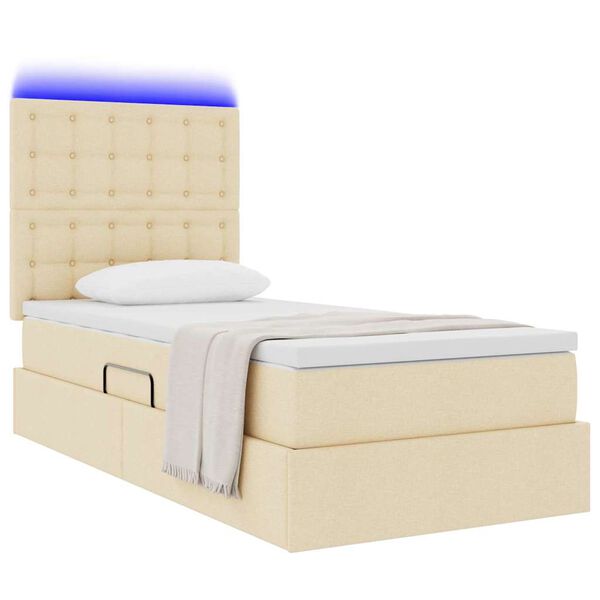 vidaXL Cama com arruma&ccedil;&atilde;o e LED com led Creme 100 x 200 cm Poli&eacute;ster