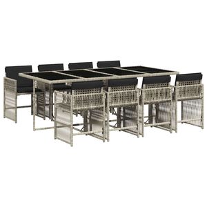 vidaXL 9 pcs conjunto de jantar p/ jardim c/ almofad&otilde;es cinzento claro