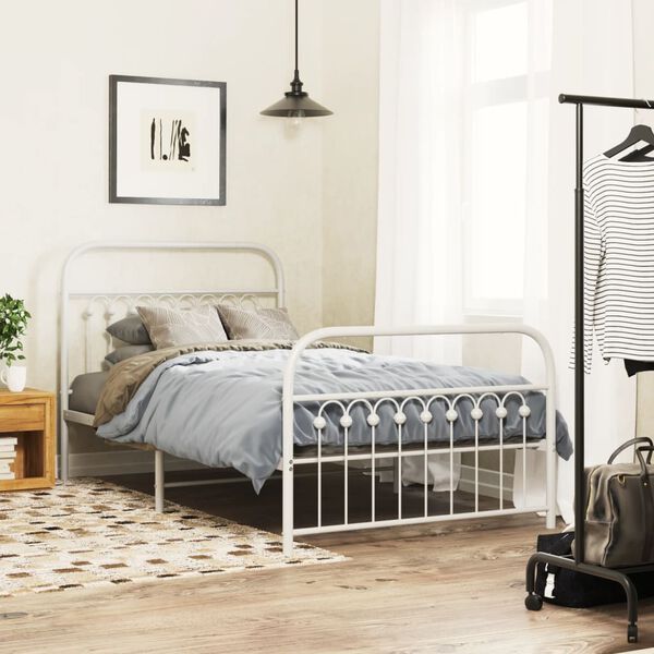 vidaXL Estrutura de cama com cabeceira e p&eacute;s 100x190 cm metal branco