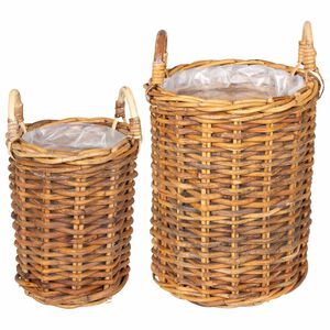vidaXL Cesta de Plantas GENDT 2 unid. Marrom Natural Rattan Kubu