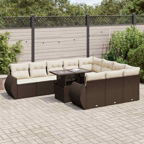 vidaXL 11 pcs conjunto sof&aacute;s de jardim c/ almofad&otilde;es vime PE castanho