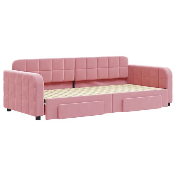vidaXL Sof&aacute;-cama com gavet&atilde;o e gavetas 90x200 cm veludo rosa