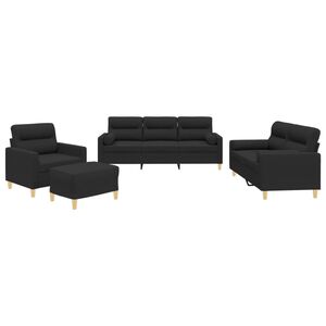 vidaXL 4 pcs conjunto de sof&aacute;s com almofadas tecido preto